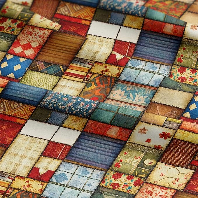 Patchwork Cotton Fabric Panel 61 x 36.6 Inches, Vintage Rustic Quilt Squares - Image 7