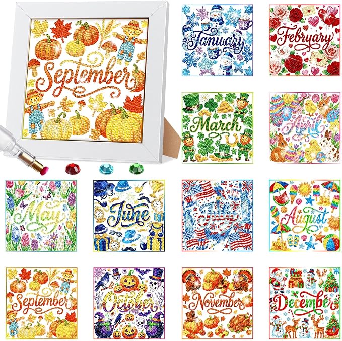 Trandraft 13 Pcs Interchangeable Monthly Diamond Art Kits by Trandraft