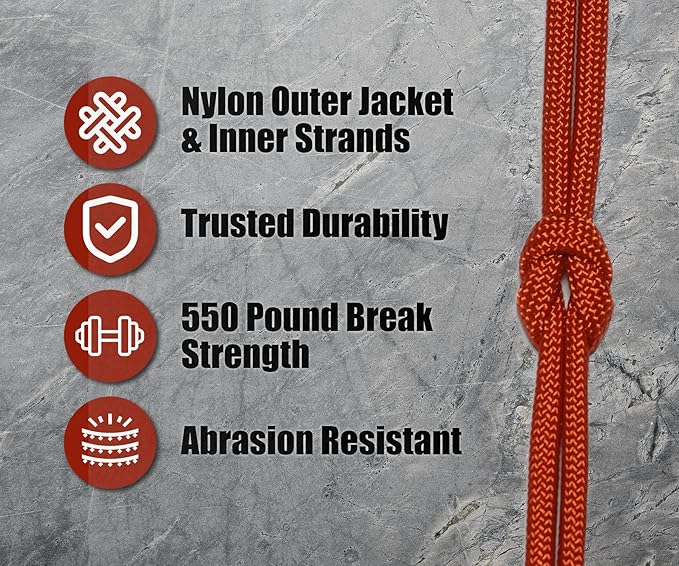 BORED? PARACORD! 550 lb Paracord - Ideal for Crafting, Camping, DIY Projects, Active & Military Outdoors - Strong Survival Rope - Tactical Parachute Cord Type III - Solar Orange 100 Feet
