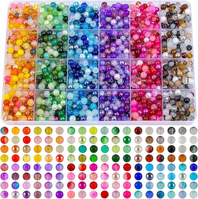 XSEINO About 1200PCS 6mm Glass Beads Bracelet Making Set, 144 Color Colorful - Image 8