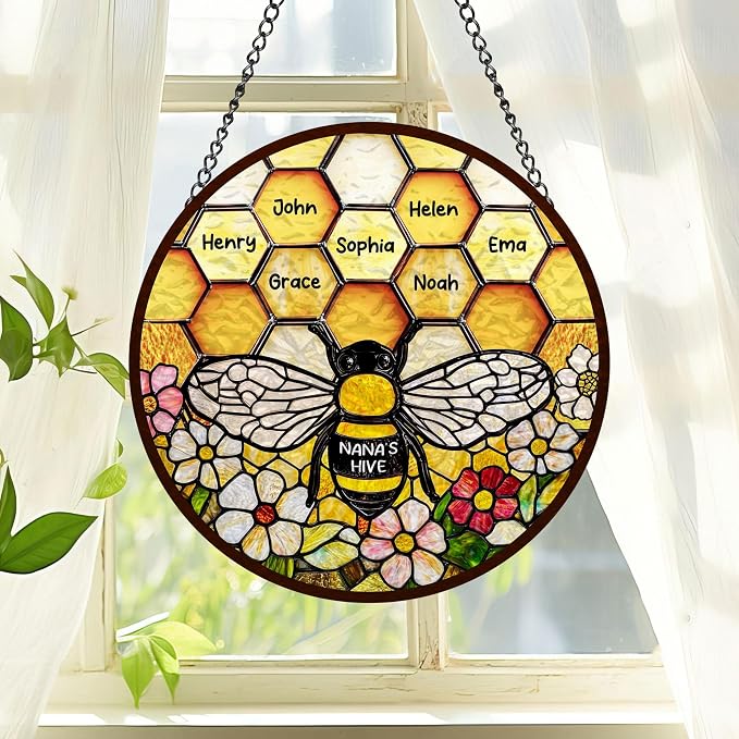 LOVELYPOD Custom Grandma’s Bee Stained Glass Sun Catcher, Personalized Window - Image 5