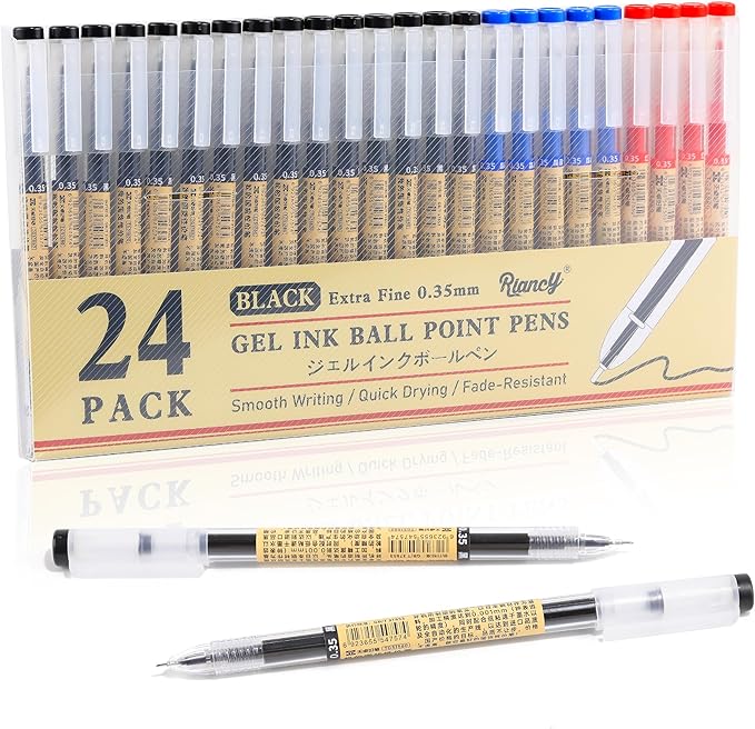 Japanese Style Black Blue & Red Gel Ink Pens, 0.35mm Extra Fine Point, No by RIANCY