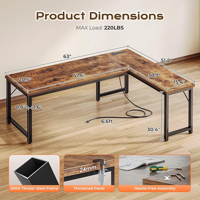 Huuger 63 Inch L Shaped Desk - Image 3