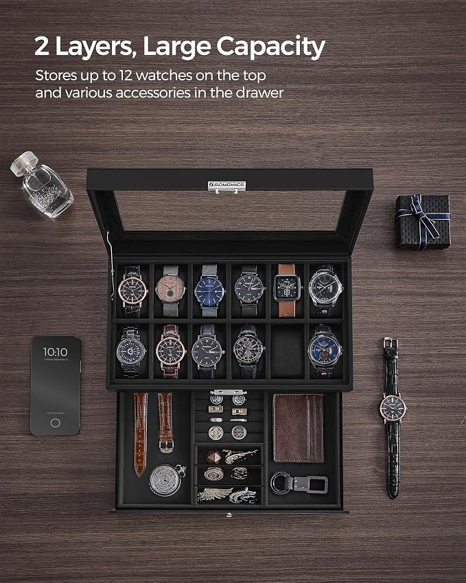 SONGMICS Watch Box, 12-Slot Watch Case Organizer - Image 4