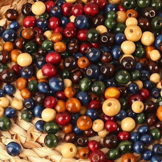 DAHI 580pcs Colorful Wooden Beads 8/10/12mm Assorted Macrame Wooden Loose by DAHI