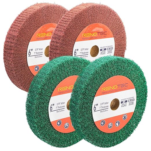 6 Inch Flap Wheel, Non-Woven Abrasive Polishing Wheel, 1 Inch Thickness, 3/4 Inch Arbor, for Bench Grinder (Assorted Grit240 Grit320)