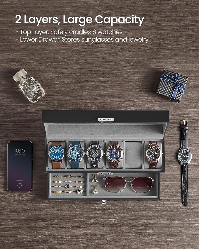 SONGMICS Watch Box, 6-Slot Watch Case Organizer - Image 4
