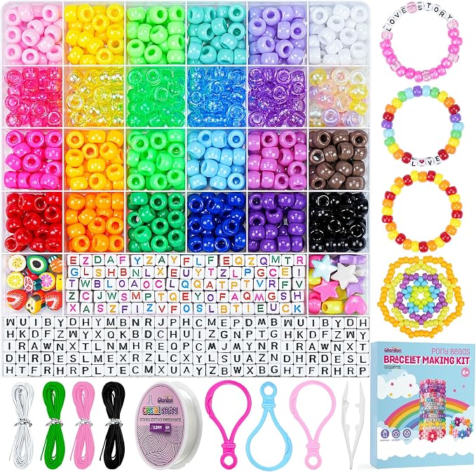 Gionlion 1000PCS Pony Beads Bulk Bracelet Making Kit, 24 Colors Kandi Beads by Gionlion