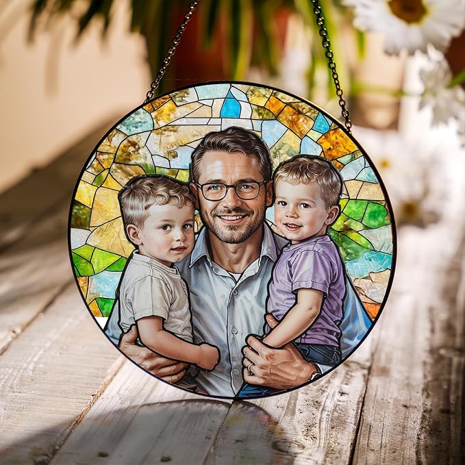 LOVELYPOD Personalized Dad Stained Glass Sun Catcher, Photo Family Portrait - Image 4