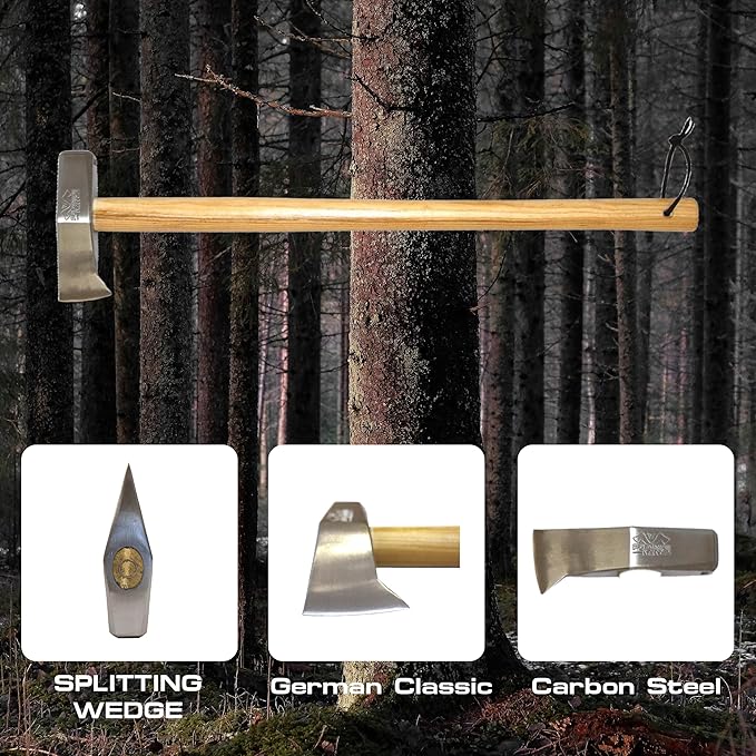 Prandi Axes German C45 Forged Carbon Steel Splitting Maul-Hickory Handle with Leather String - Ideal for Firewood, Splitting, and Chopping - 35.43" L x 8.27" W, 3500g Head 3.015.35.7.CH - No Sheath