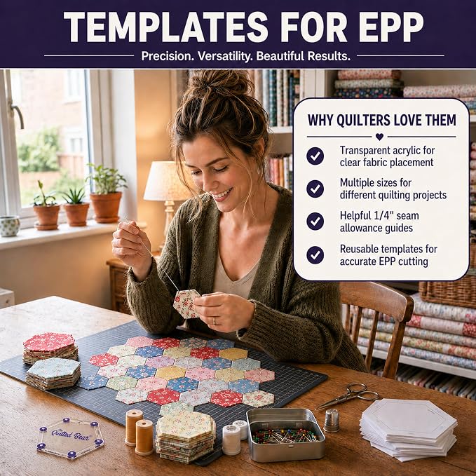 The Quilted Bear Pentagon Quilting Templates – 8 Clear Non-Slip Acrylic Quilt - Image 8