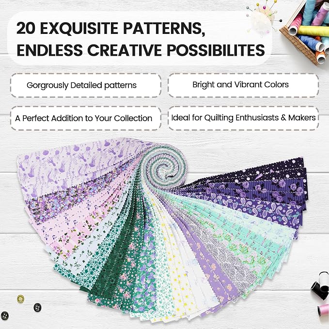 Craftido-20 Options-100% Cotton Jelly Roll Fabric Precut Strips - Image 3