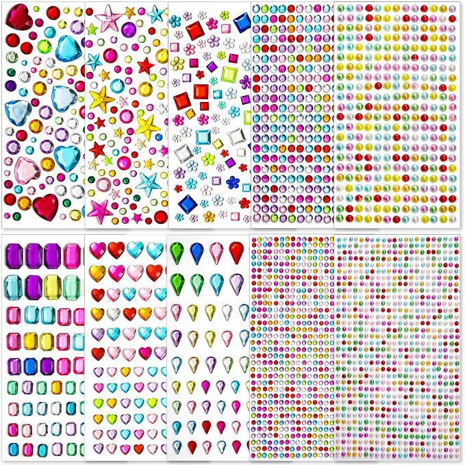Lezmarket 3500 Pcs Gems for Kids Crafts, 10 Sheets Self Adhesive Jewels Stickers by Lezmarket