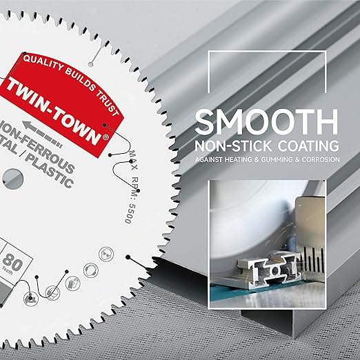 TWIN-TOWN 10-Inch 80 Tooth TCG Aluminum Cutting Saw Blade for Miter/Table Saws - Precision Circular Saw Blades for Aluminum, Plastics, Non-Ferrous Metals with 5/8" Arbor