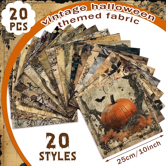 HunnmingRe 20 Pcs 10''x10'' Vintage Halloween Quilting Fabric Square Skeleton - Image 2