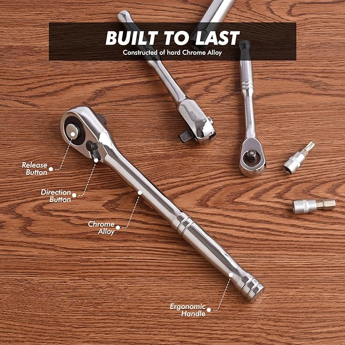 3/8 Drive Ratchet Wrench, 72-Tooth 3/8 Ratchet Socket Wrench with Quick-release and Reversible Switch(3/8 inch)