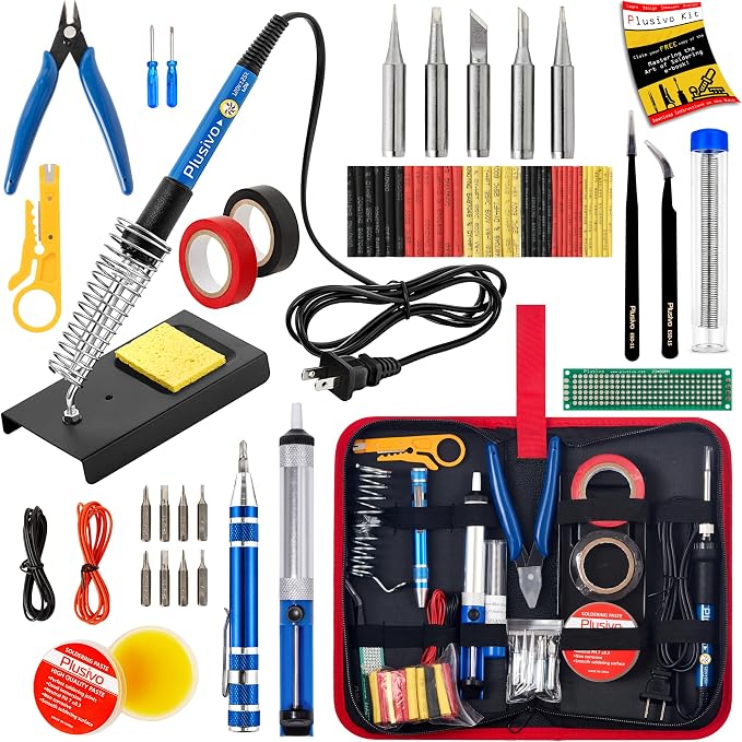 Soldering Iron Kit, 60W Soldering Iron Adjustable Temperature 25-in-1, 5 Solder by Plusivo