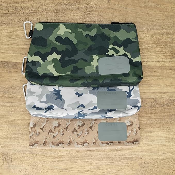 COREFLEX Premium Tool Pouch Zipper Bag, Small Tool Bag, Multipurpose Storage pouch, Heavy duty Flat Bottom Tool bag with YKK Zipper (3 pack Large Camouflage)
