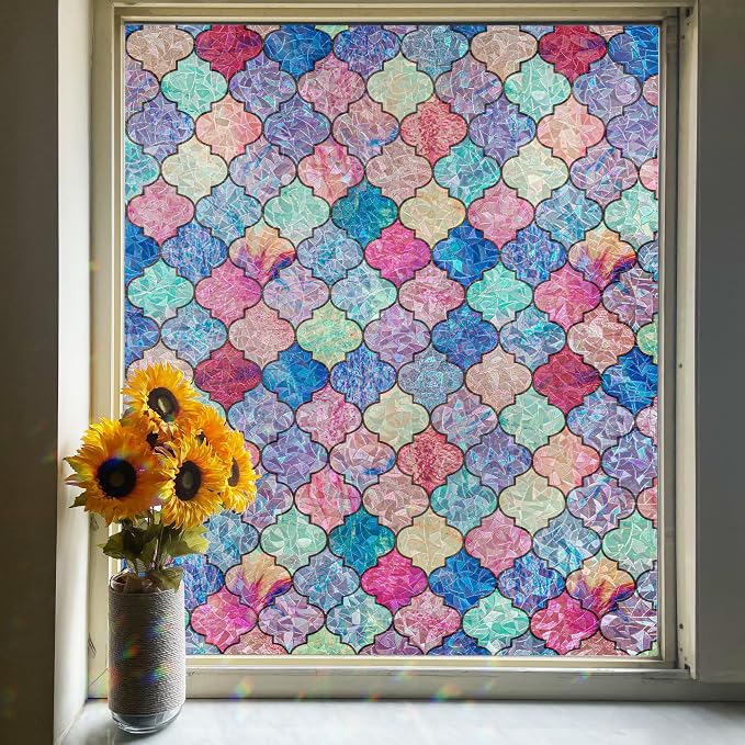 Stained Glass Window Film, Window Privacy Film Rainbow Decorative by FEOMOSDIRECT