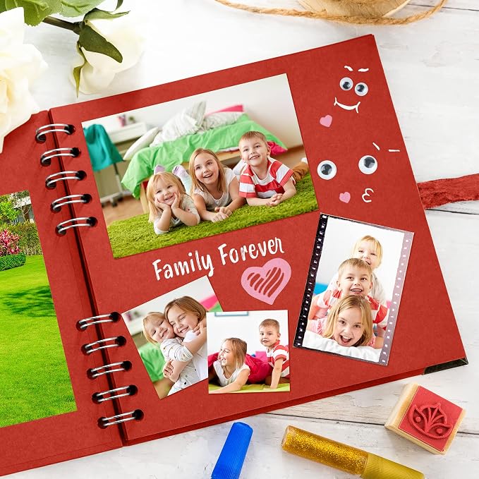 Bstorify Square Scrapbook Photo Albums 7 x 7 Inch Red Thick Paper, Metal Corners - Image 7