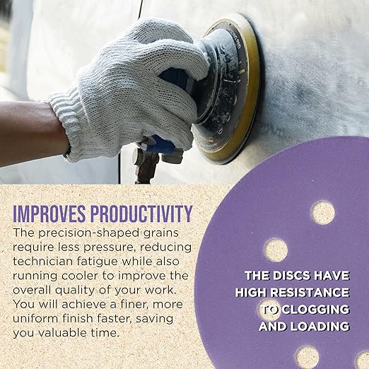 Dura-Gold Premium 600 Grit 5" Purple Film Ceramic Sanding Discs, 8-Hole Pattern, Box of 50 - Dustless Hook & Loop Backing Sandpaper for DA & Random Orbital Sanders - Sand Auto Paint, Wood, Woodworking