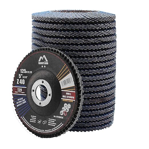 Merryland Flap Disc 5 inch Metal for Angle Grinder, 5inch 40 Grit T29 Flap Wheel 20 Pack, Blue Zirconium Corundum INOX Stainless Steel Iron Universal, Craft-Line FC1108214-20