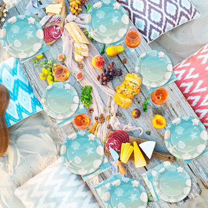 Seashell Beach Party Plates Napkin Fork Nautical Coastal Birthday Party - Image 5