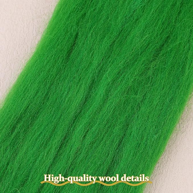 QMNNMA Wool Roving Bulk, 8.82oz Needle Felting Wool-Grass Green Wool | Wool - Image 2