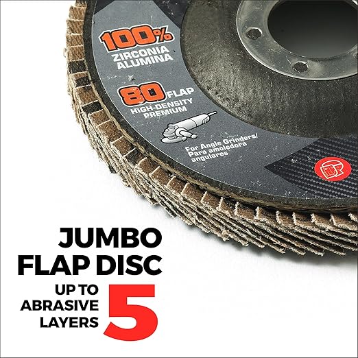 Jumbo Zirconia Flap Discs 4 1/2 for Angle Grinder, 40/60/80/120 Grit 4.5" x 7/8" High Density Type 29 Arbor Grinding Wheels for Wood Finishing, Rust Removal, Metal Sanding - 10 Pack