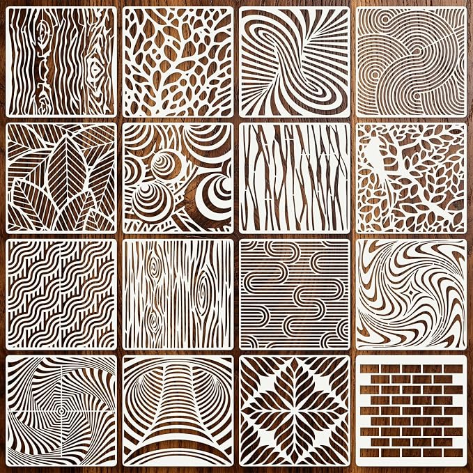 Geometric Texture Stencils for Crafts Reusable 16Pcs Stencils | DIY Art by Unknown