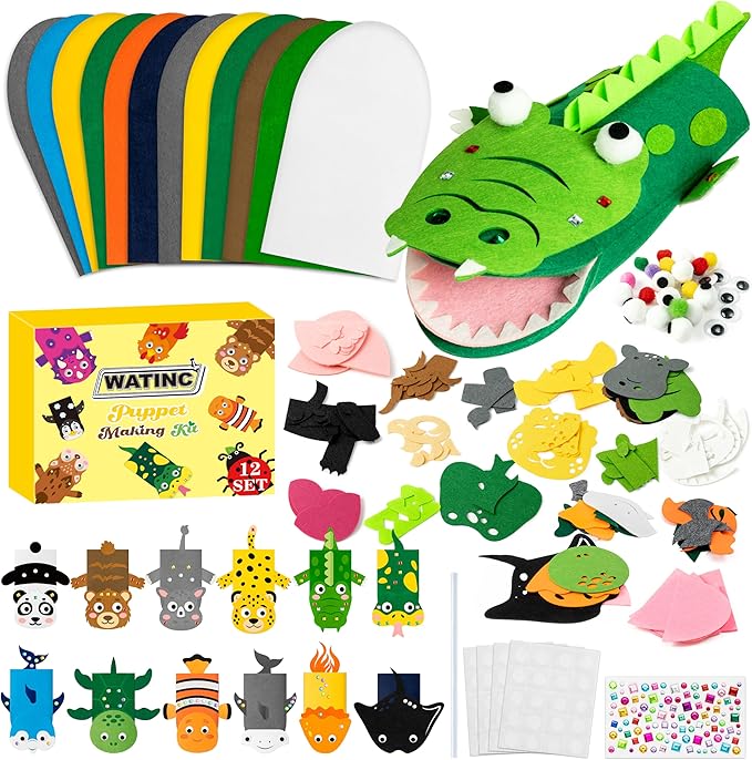 WATINC 12Pcs Hand Puppet Making Kit, Art Craft Felt Sock Puppet Toys, Creative by WATINC