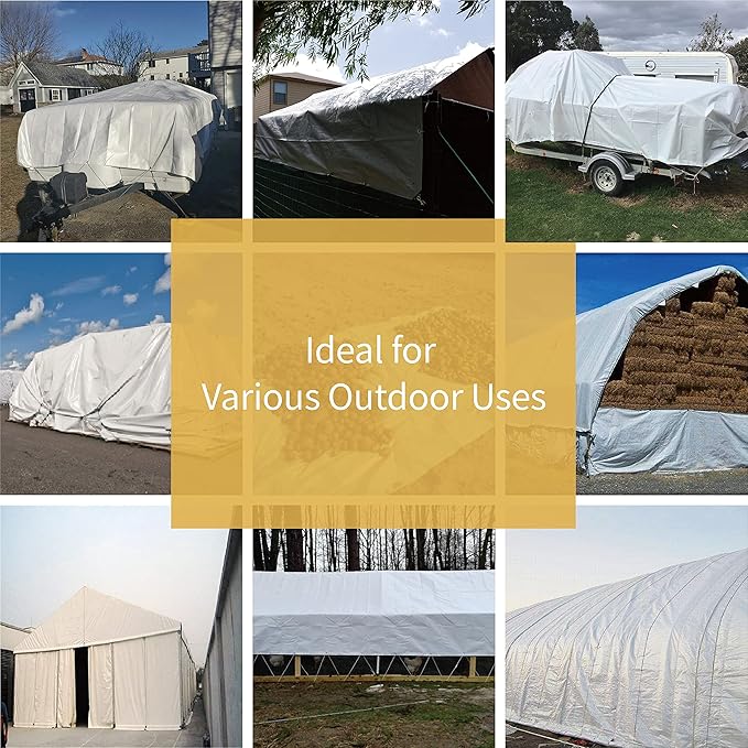 GUARD SHIELD Super Heavy Duty White Ploy Tarp Cover 10x20 Feet Waterproof Tarps 16mil Thick UV and Tear Resistant Tarpualin