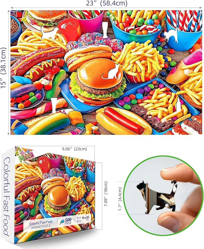 MINIWAN 500 Piece Puzzle for Adults, Hamburger Jigsaw Puzzles, 23x15 in | - Image 2