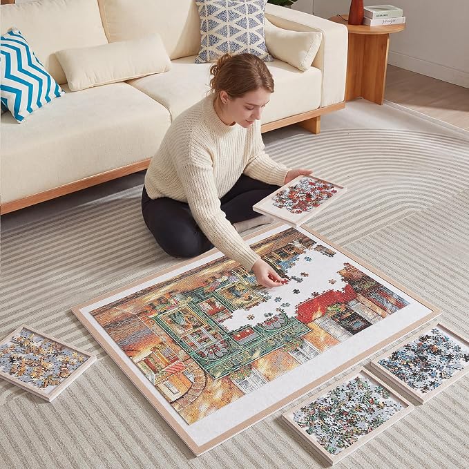 Puzzle Board with 4 Sorting Trays, Playing Surface with Protective Cover - Image 4