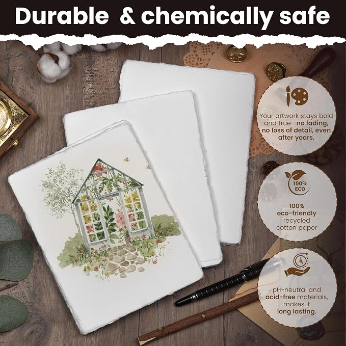 LEATHER VILLAGE Offwhite Deckled Edge Handmade Watercolor Paper 12x16 | 50 - Image 4