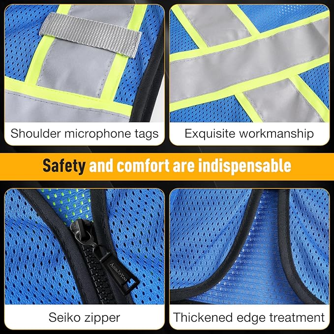 Class 2 Safety Vest with Zipper Front and multiple Pockets, High Visibility Vest, Meets ANSI/ISEA Standards