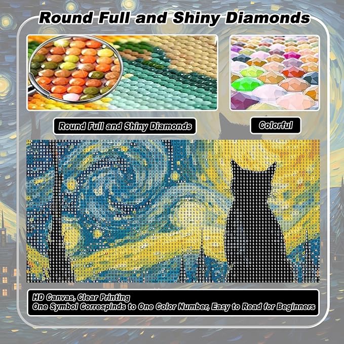 VeGuude Cat Diamond Art Kits for Adults-Starry Night Diamond Painting Kits for - Image 8