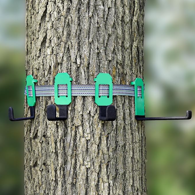 Tree Stand Strap Bow Hangers - Comes with 3 Metal Gear Hooks and 1bow Hanger Archery, for Tree Stand Platform Saddle Hunting Accessories-No Plastic Parts，Storage Bag Included
