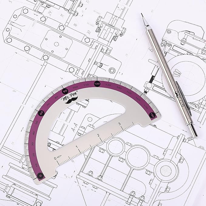 Mr. Pen- Metal Geometry Kit, 4 Pack, 45° & 30°/60° Set Squares | 6" Protractor - Image 7