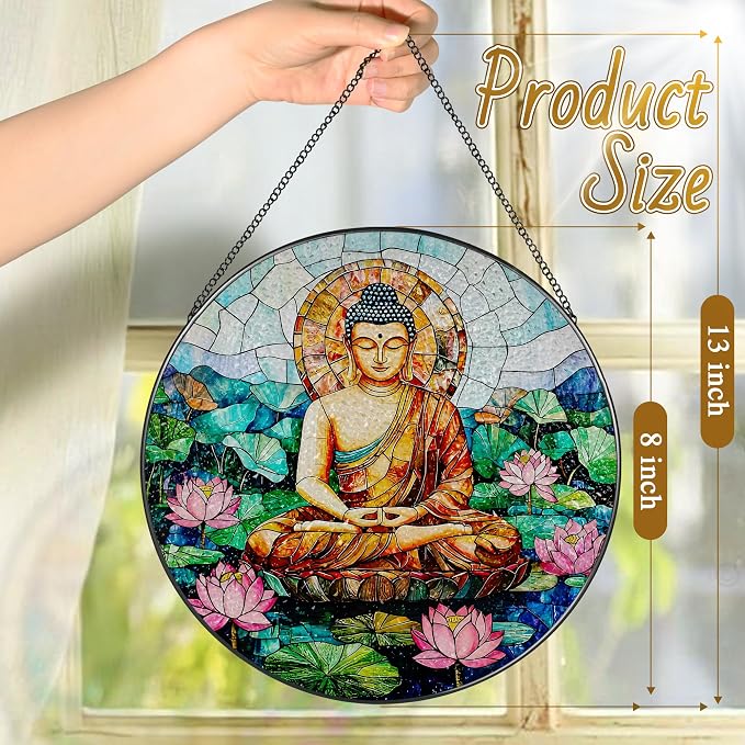 8-Inch Buddha Stained Glass Suncatcher & Ornament, Stained Glass Window Hanging - Image 4