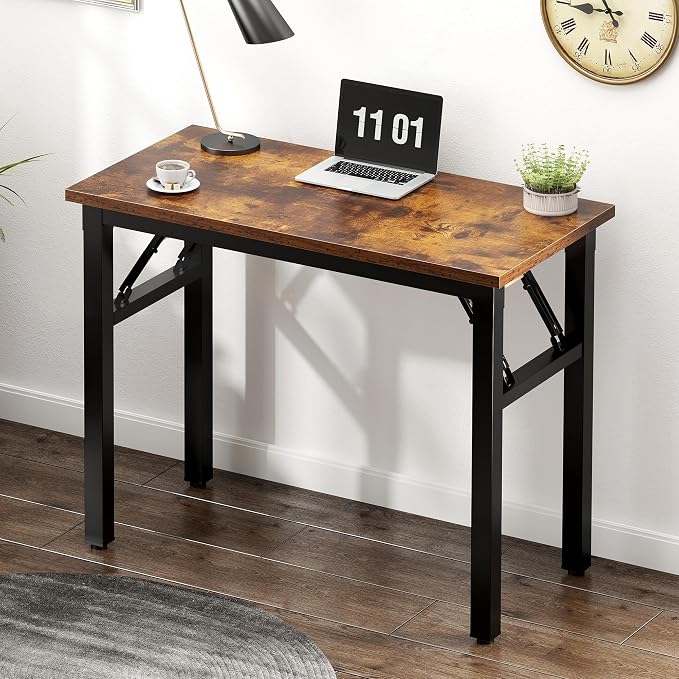 Need Small Folding Computer Desk, 31.5 Inch Writing Table, Rustic Brown | - Image 6