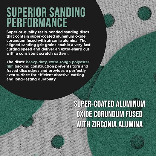 Dura-Gold Premium 80 Grit 5" Green Film Sanding Discs, 8-Hole Pattern, Box of 50 - Dustless Hook & Loop Backing Sandpaper for DA & Random Orbital Sanders, Sand Automotive Paint Woodworking Furniture