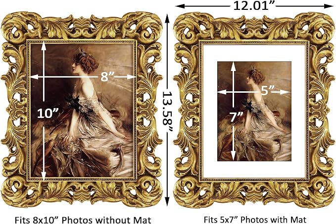 Gold Frames 8x10 Vintage Ornate Picture Frame Antique Baroque | Real Glass - Image 6