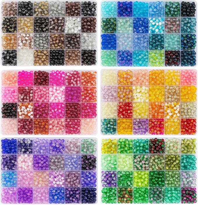 XSEINO About 7200pcs 144 Colors 6mm Crackle Glass Beads Bracelet Making Kit - Image 8