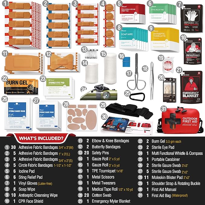 152 PCS Waterproof First Aid Kit, Portable Small Boat Dry Bag Bug Out Bag, Emergency Medical Kit Ideal for Boating, Camping, Fishing, Kayaking, Floating, Red