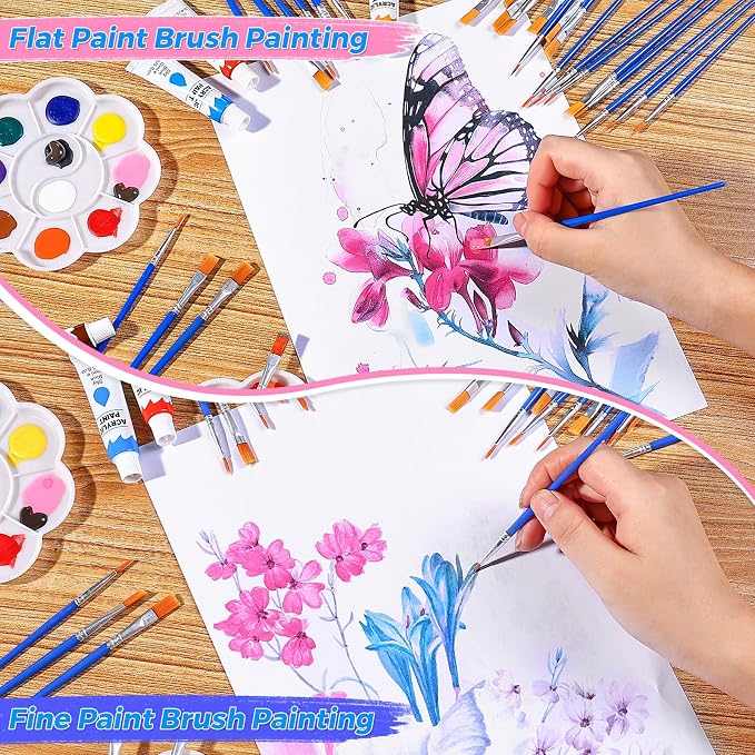162 Pcs Paint Brushes Bulk, Round Flat Tip Acrylic Paint Brushes Set - Image 4