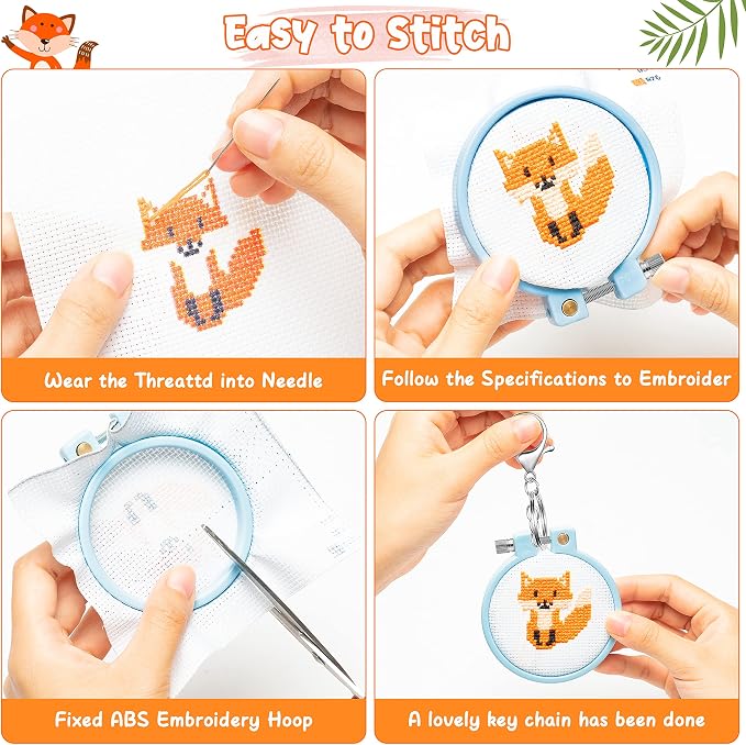 WATINC 5Pcs Embroidery Kit for Kids Stamped Cross Stitch DIY Key Chain - Image 3