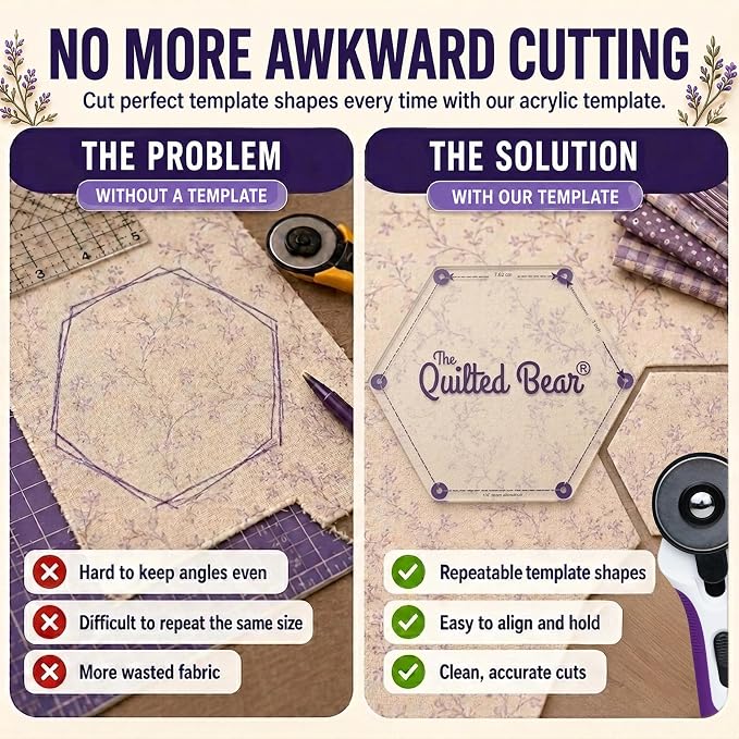 The Quilted Bear Right Angle Triangle Quilting Templates – 8 Clear Non-Slip - Image 4