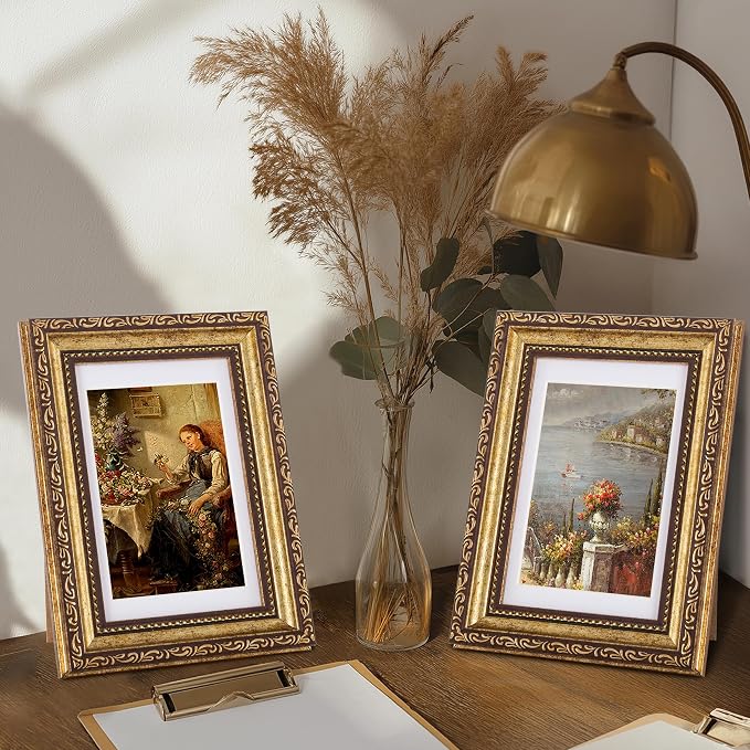 eletecpro 5x7 Vintage Picture Frame, Glass Cover, Bronze Gold, Horizontal or - Image 6
