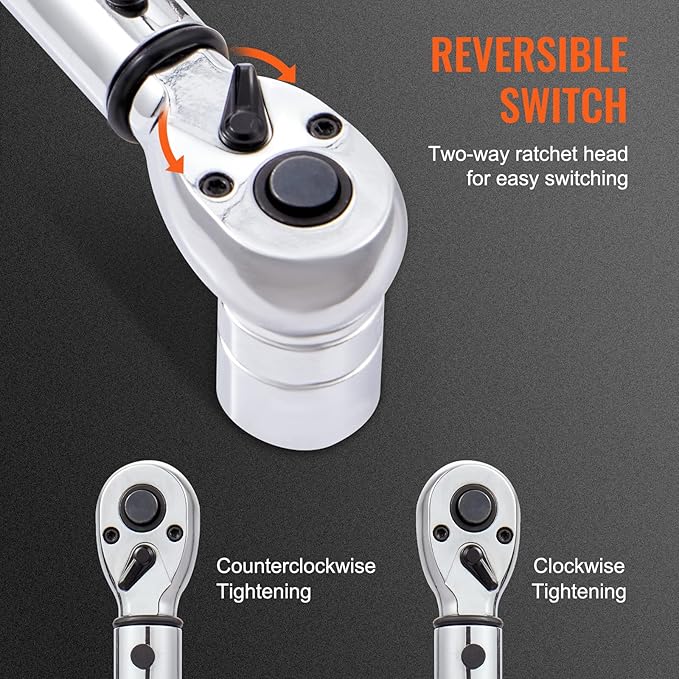 VEVOR Torque Wrench, 10-150ft.lb/14-204n.m 1/2-inch Drive Click Torque Wrench, Dual-Direction Adjustable Torque Wrench Set, Mechanical Dual Range Scales Torque Wrench Kit with Adapters Extension Rod